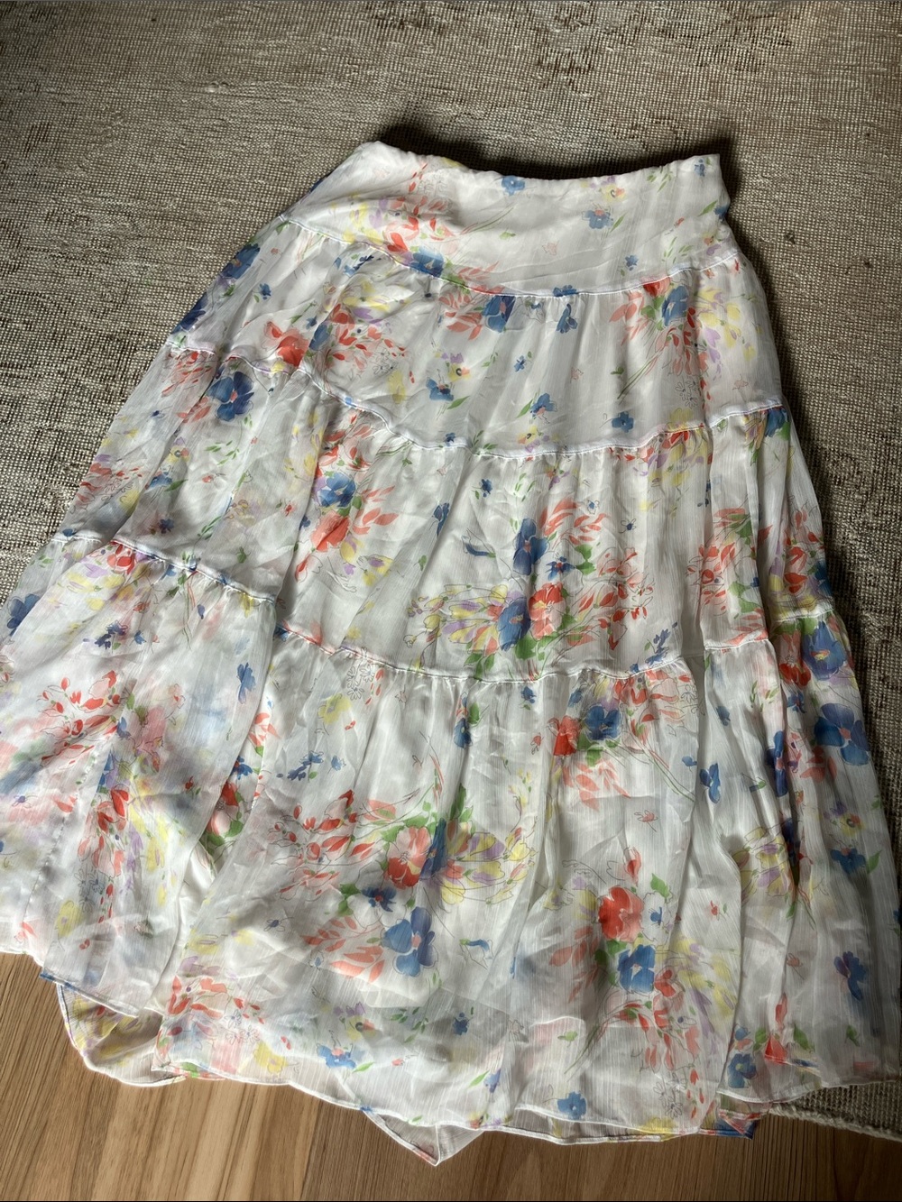 Ralph Lauren White Floral Tiered Maxi Skirt with Multicolor Print